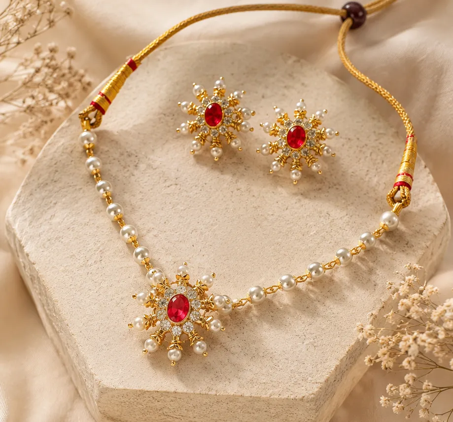 Aarya Ruby-Zircon Starburst Choker Set